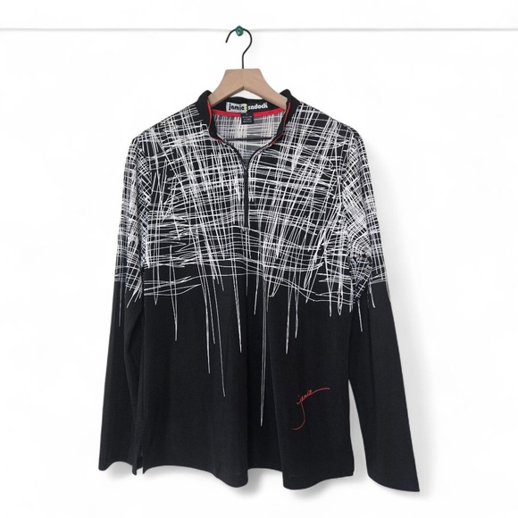 Jamie Sadock Abstract Quarter Zip Size Large Black White Art to Wear - Picture 1 of 11